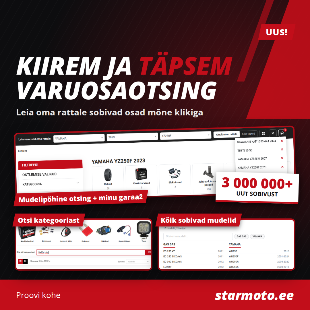 Nauja atsarginių dalių paieška starmoto.ee: greičiau raskite savo motociklui tinkamą dalį
