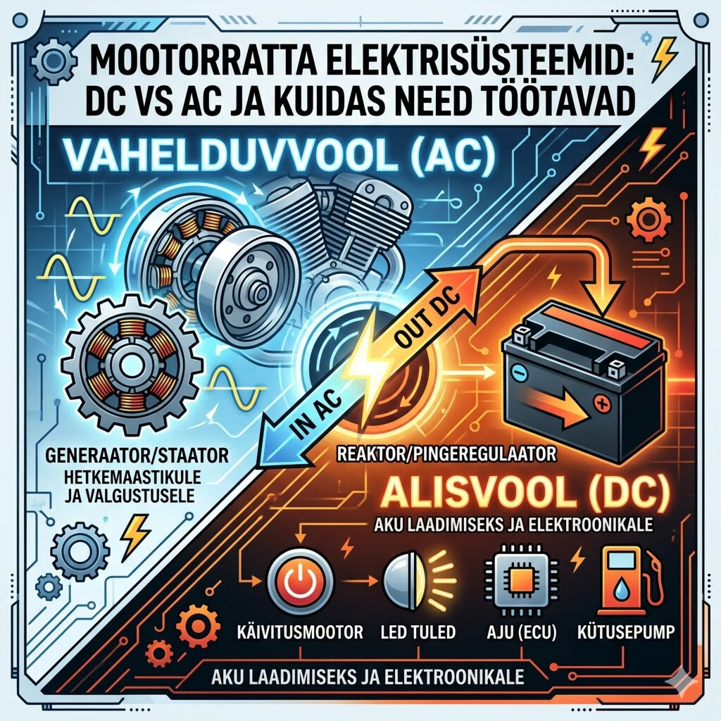 Motociklų elektros sistemos: DC ir AC bei kaip jos veikia