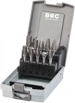 ROTARY BURRS IN ABS-BOX 10-PCS. B+C+F+G 10.0MM/12.0MM + D/ L 12.0MM BOHRCRAFT