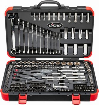 212-OS. 1/2"+3/8"+1/4" TÖÖRIISTAKOMPLEKT "212 SATZ" 4-32MM VIGOR