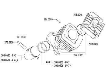 Cylinder kit Polini cast iron sport d=47mm 70cc 10mm slanted for Minarelli horizontal AC