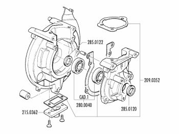 engine crankcase complete Polini for Piaggio Vespa Grillo, Si with electronic-ignition