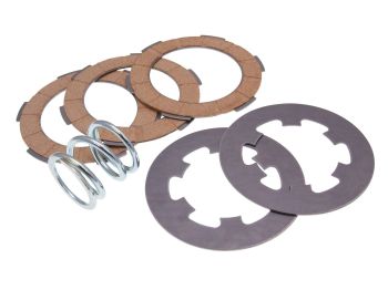 clutch disc set, cork and steel clutch friction plates incl. spring Ferodo for Vespa 50, 90, 125 Primavera, ET3