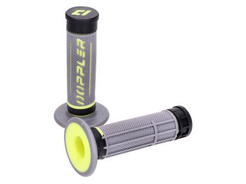 handlebar rubber grip set Doppler Grip 3D grey / black / neon yellow