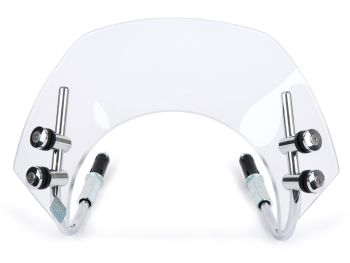 Flyscreen with chromed brackets -MOTO NOSTRA, w=340mm, h=105mm- Vespa GTS 125-300 HPE (2019-) cc - colourless