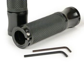 Pair of grips (pair) -MOTO NOSTRA Alu Rub, diamond pattern- Vespa GT, GTL, GTS 125-200-250-300cc, Ø 22.5-24mm, l=128mm - black