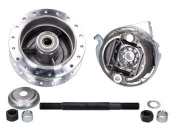 front wheel hub complete w/ brake anchor plate and axle for Puch w/ spoke wheel