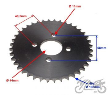 Tagumine hammastatas 40H, kett 428, Keskmine ava 44mm, poldi valem 68mm / 48,5mm