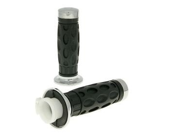 handlebar rubber grip set left and right incl. throttle tube chrome for GY6 50cc
