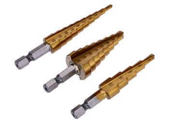 Step drill HSS titanium-coated 3-20mm 3-part