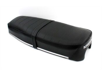 Seat bench black 630mm x 240mm with tool compartment opening and aluminum strips for Kreidler, Florett, K 54 RS, KKR, Mokick