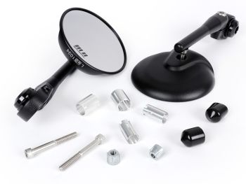 Pair of mirrors -MOTO NOSTRA 1406, aluminium CNC, round, handlebar ends- matt black