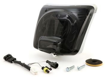 Tail light incl. frame -MOTO NOSTRA, LED ´Arrows´- Vespa GTS (2019-) GTS125 iGet, GTS300 HPE, GTS SUPER 125/300 HPE, GTS SUPERSPORT 125/300, GTS SUPERTECH 125/300 HPE - Glass black/ Frame chrome