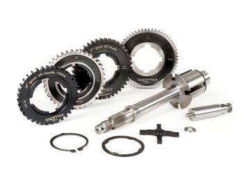 Gearbox (gear cogs incl. drive shaft) -BGM PRO- Vespa P-range (-1984) - PX125 (VNX1T, 146314-VNX2T, 232052), PX150 (VLX1T 264565-624601), PX200 (VSX1T, -315266), Rally180 (VSD1T), Rally200 (VSE1T) - 12/57, 13/42, 17/38, 21/35 teeth - original ratio
