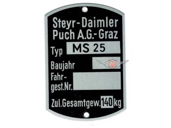 Blank type plate 60 x 40mm for Puch MS 25