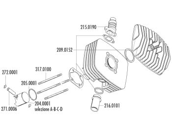 piston kit Polini series 6000 80cc 48mm (C) for Fantic Motor Regolarita 50, Minarelli P4-P6