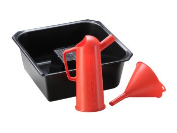 Oil change set 3-piece Hünersdorff with oil drain pan, funnel d=140, oil measuring vessel 1L