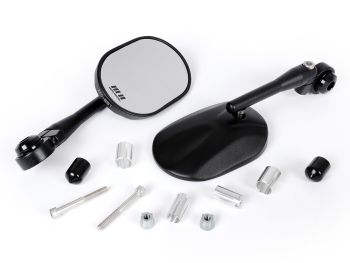Pair of mirrors -MOTO NOSTRA 1404, aluminium CNC, handlebar ends- matt black