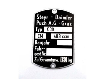 Blank type plate 59x40mm for Puch, X 30