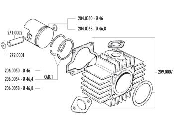 piston ring Polini 65cc 46.4x1.5mm for CPI, Keeway euro2, Honda Wallaroo, Peugeot 103, 104, 105, Fox, GL 10, SPX 50