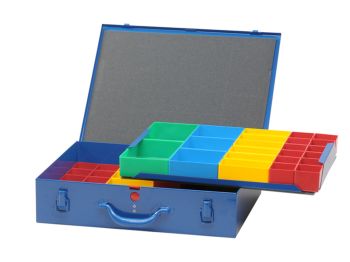 Sorting box Hünersdorff, metal (330x440x100mm) 59 compartments, blue